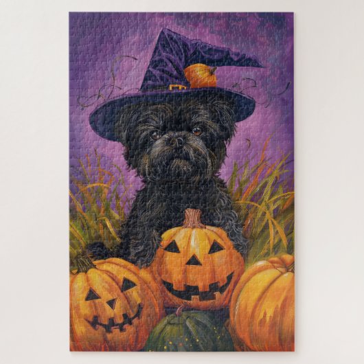 Puzzle Éffrayant Affenpinscher Halloween sorcière et Citr (Vertical)