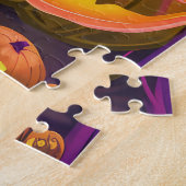 Puzzle Éffrayant Akita Halloween Witch et Citrouille (Côté)