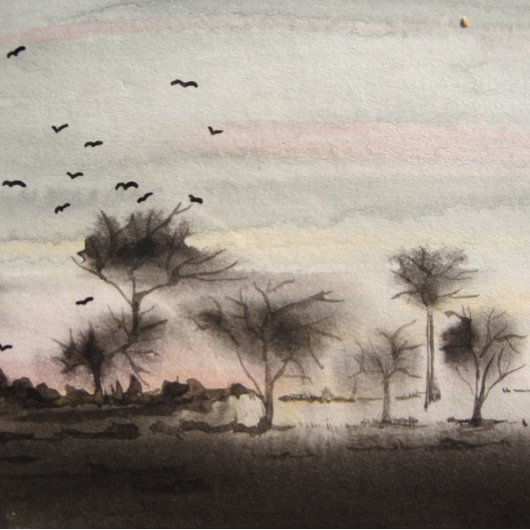 Puzzle Éffrayant bois noir arbres coucher de soleil paysa