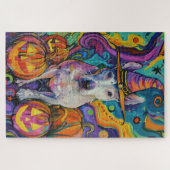 Puzzle Éffrayant Bull Terrier Halloween sorcière et Citro (Horizontal)