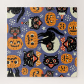 Puzzle Éffrayant Chats Citrouilles Violet Motif (Horizontal)
