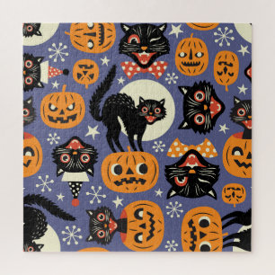 Puzzle Éffrayant Chats Citrouilles Violet Motif