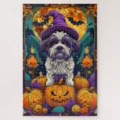 Puzzle Éffrayant Chih Tzu Chien Halloween sorcière et Cit (Vertical)