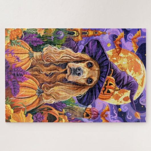 Puzzle Éffrayant Cocker Spaniel Dog Halloween Witch Citro (Horizontal)