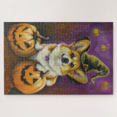 Puzzle Éffrayant Corgi Chien Halloween Citrouille sorcier (Horizontal)