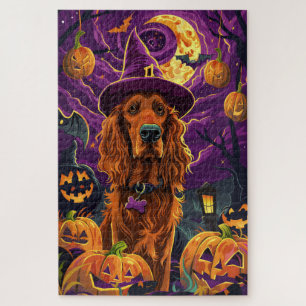 Puzzle Éffrayant Irish Red Setter Citrouille de sorcière