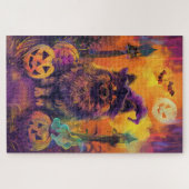 Puzzle Éffrayant Keeshond Chien Halloween sorcière et Cit (Horizontal)
