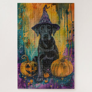 Puzzle Éffrayant Labrador Chien Halloween Sorcière Et Cit
