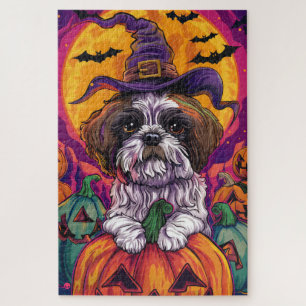 Puzzle Éffrayant Malti Tzu Chien Halloween Sorcière Et Ci