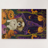 Puzzle Éffrayant Pekingese Chien Halloween sorcière et Ci (Horizontal)