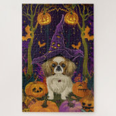 Puzzle Éffrayant Pekingese Chien Halloween sorcière et Ci (Vertical)