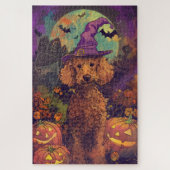 Puzzle Éffrayant Poodle Chien Halloween sorcière et Citro (Vertical)