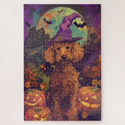 Puzzle Éffrayant Poodle Chien Halloween sorcière et Citro (Vertical)