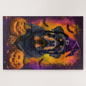 Puzzle Éffrayant Rottweiler Chien Halloween sorcière et C (Horizontal)