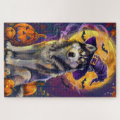 Puzzle Éffrayant Sibérie Husky Chien Halloween Citrouille (Horizontal)