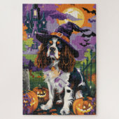 Puzzle Éffrayant Springer Spaniel Halloween Witch Citroui (Vertical)