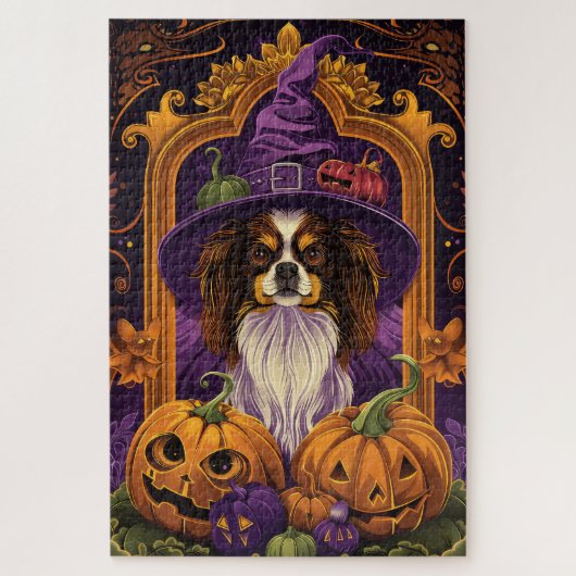 Puzzle Éffrayant Tibétain Espagnol Chien Halloween Citrou (Vertical)