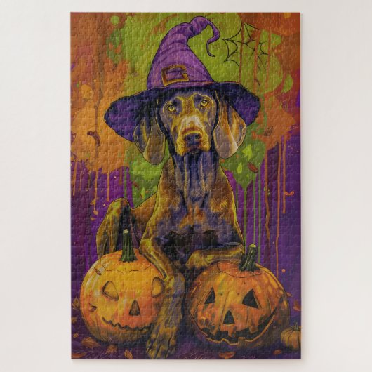 Puzzle Éffrayant Weimaraner Chien Halloween sorcière et C (Vertical)