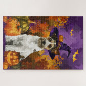 Puzzle Éffrayant Wirefox Terrier Chien Halloween Citrouil (Horizontal)