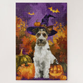 Puzzle Éffrayant Wirefox Terrier Chien Halloween Citrouil (Vertical)