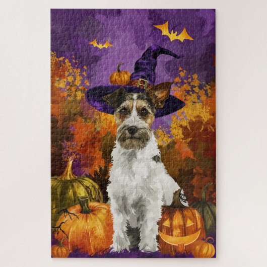 Puzzle Éffrayant Wirefox Terrier Chien Halloween Citrouil (Vertical)