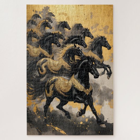 Puzzle Eight Majestic Horses - Chinese Ink Style (Vertical)