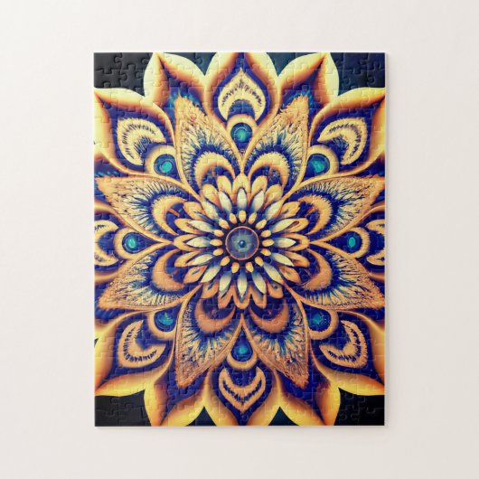 Puzzle Elaborer Turquoise bleu or floral peint Mandala (Vertical)