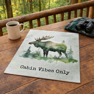 Puzzle Élan Aquarelle Rustique Personnalisé Forêt Familia