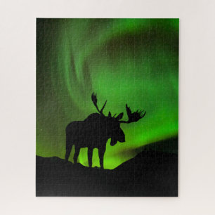 Puzzle Élan avec aurore boréale verte, Alaska