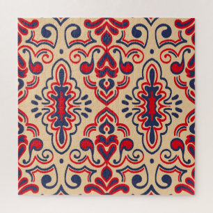 Puzzle Elégance brodée : Motif de tissu Ikat