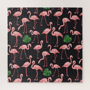 Puzzle Élégance Flamant rose : Fusion Monstera Vintage.