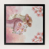 Puzzle Elegance Woman with Peonies Aquarelle Art Imprimer (Horizontal)