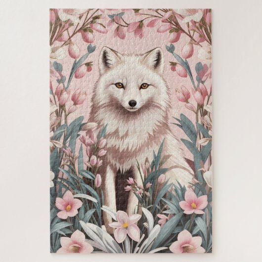 Puzzle Elegant Arctic Fox Pink Floral (Vertical)