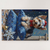 Puzzle Elegant Biewer Terrier Dog Velvet Christmas (Horizontal)
