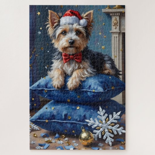 Puzzle Elegant Biewer Terrier Dog Velvet Christmas (Vertical)