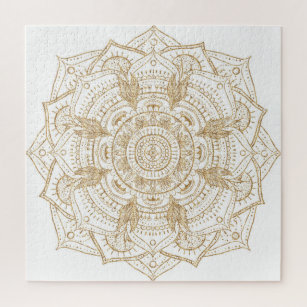 Puzzle Elégant blanc & or Mandala conception main dessiné