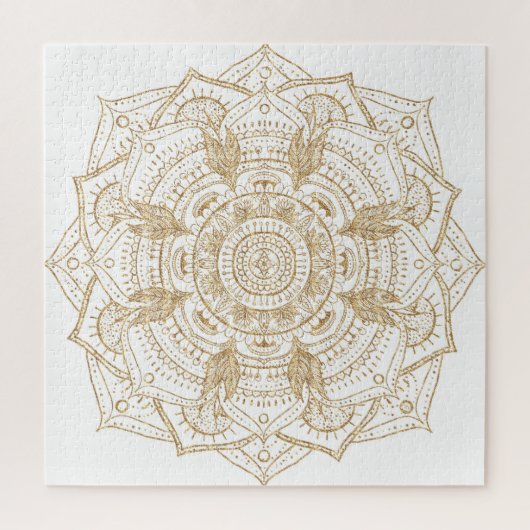 Puzzle Elégant blanc & or Mandala conception main dessiné (Vertical)