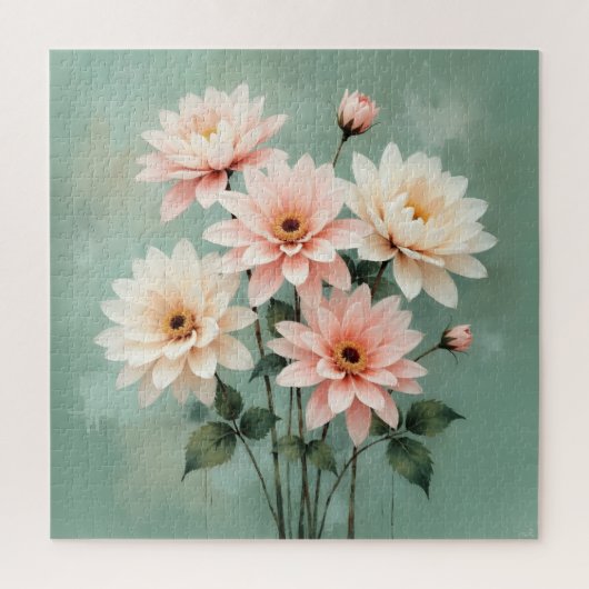 Puzzle Elegant Blush Chrysanthemum Art (Vertical)