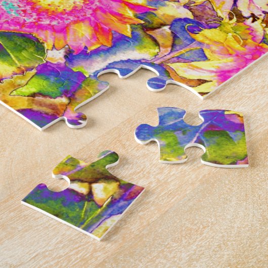 Puzzle Élégant boho rétro tournesol fleurs rose jaune (Côté)