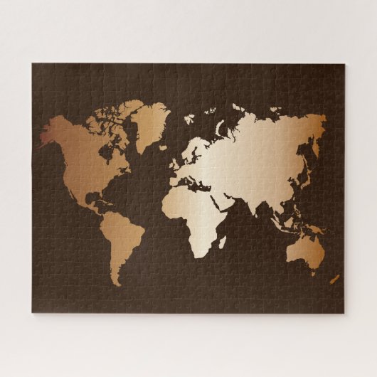 Puzzle Élégant Brown & Gold Gradient World Map Voyage (Horizontal)