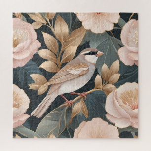 Puzzle Élégant Bruant Dusty rose et or Floral