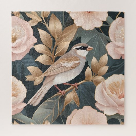 Puzzle Élégant Bruant Dusty rose et or Floral (Vertical)