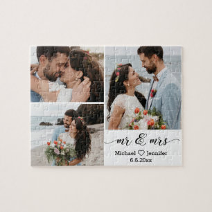 Puzzle élégant chic m & mme mariage 3 photo collage jig