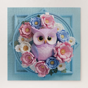 Puzzle Elégant Chouette avec des accents floraux - Rose d