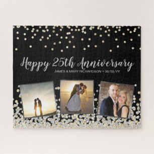 Puzzle Elégant Collage Photo Silver Gold 25e anniversaire