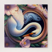 Puzzle Elégant cygne d'aquarelle dans la fleur orientale (Horizontal)