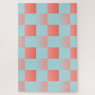 Puzzle Elégant dégradé à damiers poudre corail bleu rose