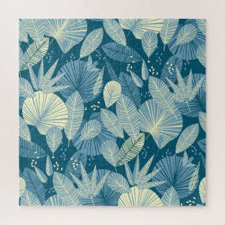 Puzzle Élégant feuillage : Motif tropical gris-bleu.