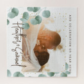 Puzzle Elegant Greenery Wedding Photo and Text (Horizontal)