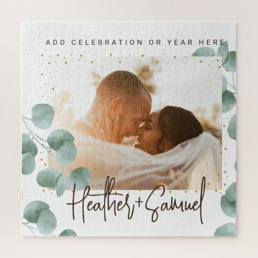 Puzzle Elegant Greenery Wedding Photo and Text (Vertical)